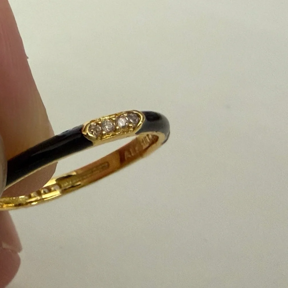 Pandora Black and Gold Enamel Ring with Crystal Accents
